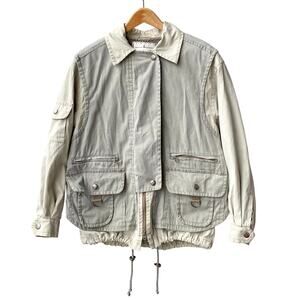Towne London Fog : Vintage Khaki Light Gray Utility Jacket Multi Pocket : M